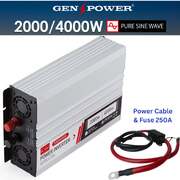 GENPOWER 2000W Inverter Pure Sine Wave Power 4000W Peak 12V 240V Car Camping  RV Or Home For power Outage